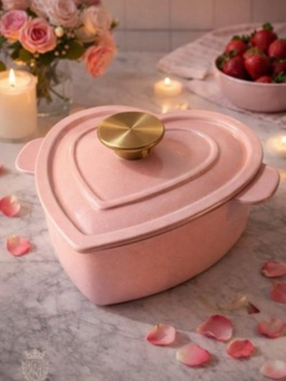 Smith & Clark 1 Quart Heart Shaped Enameled Cast Iron Dutch Oven Pink
